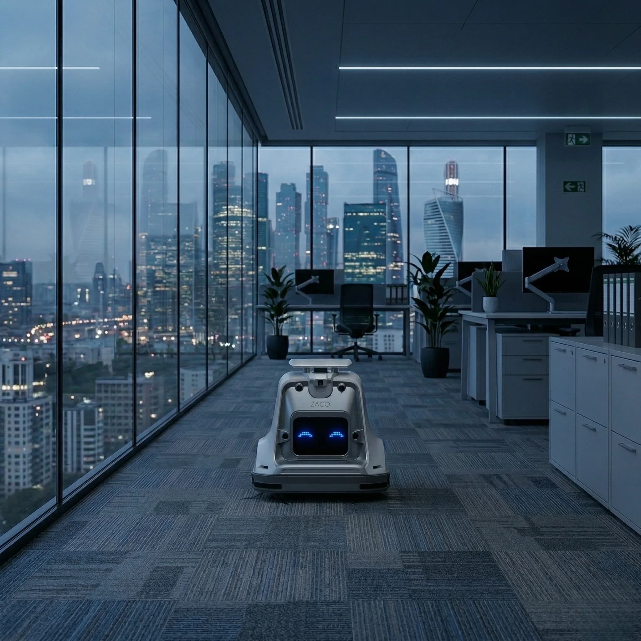 Zaco X1000 städrobot med blå LED-sensorer framifrån